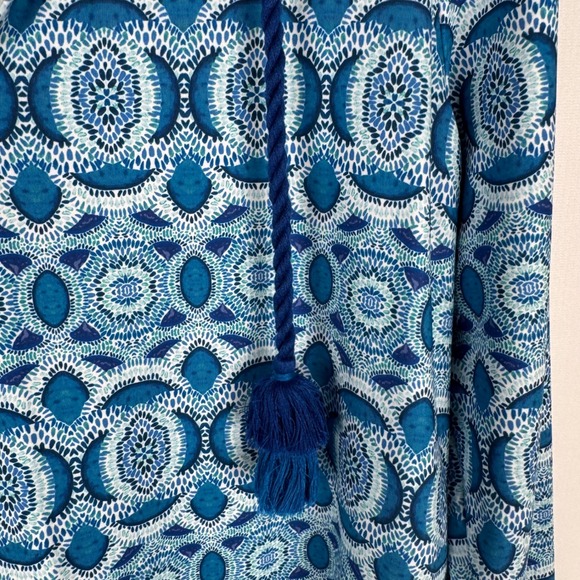 Cabana Life Blue Geometric Tile Hooded Swim Cover Up Dress Womens L Tassel - Picture 4 of 11